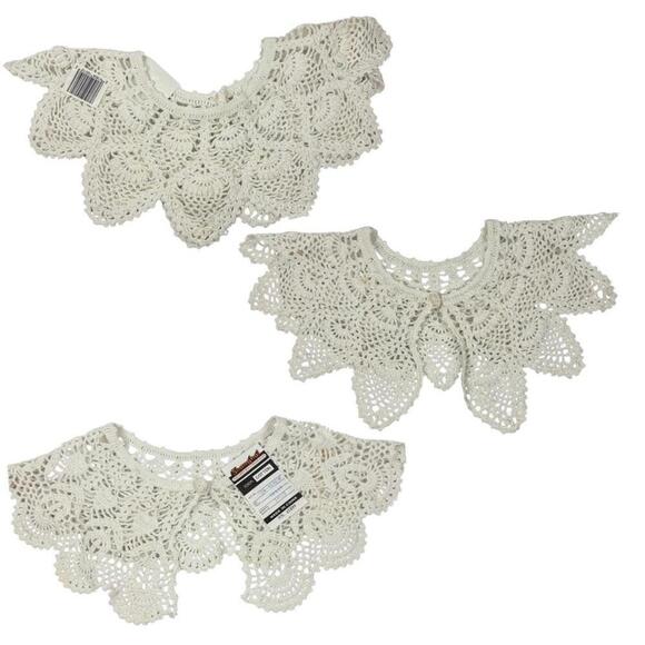 vintage Accessories - VTG Bundle of 3 Cream/Ivory Hand Crochetted Collars